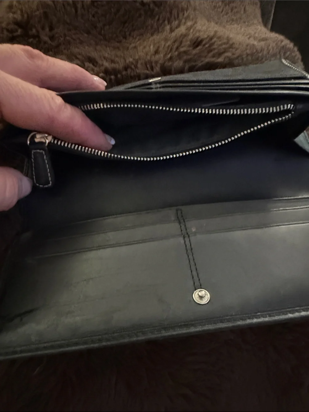 Coach Black Signature Continental Wallet with Leather Trim Panel